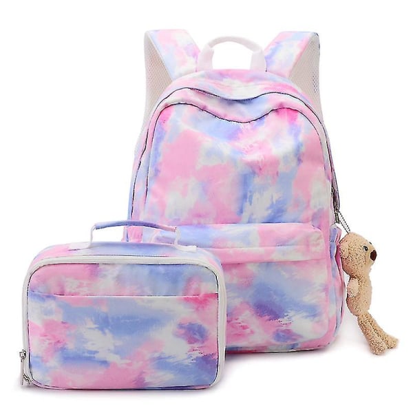 Pige geometrisk trykt rygsæk og madpakke kombination, pink