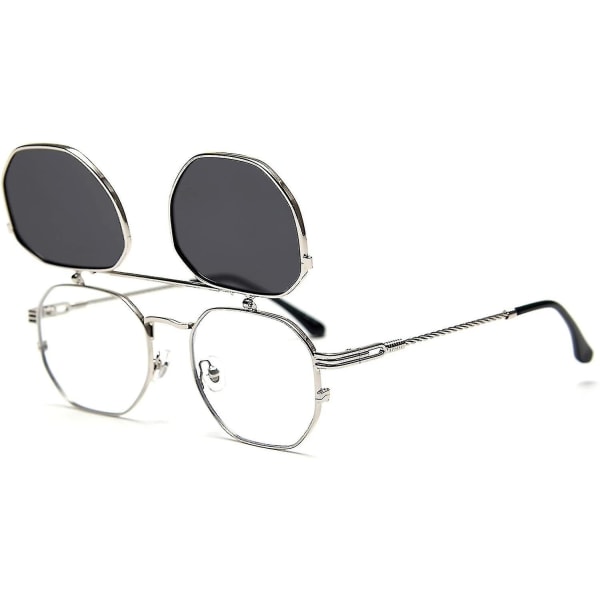 Bebetter Flip Up Solbriller Mænd Kvinder Polariserede Steampunk Flip Solbriller med dobbelte linser