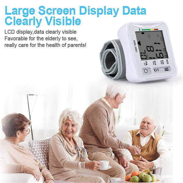 Håndledds blodtrykksmåler LCD-skjerm med stor skjerm Monitorenhet for blodtrykkspuls Rask måling