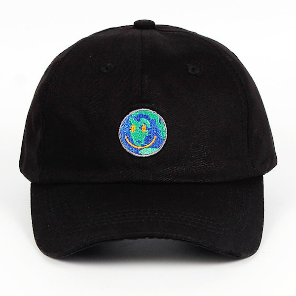 ASTROWORLD broderad basebollkeps rappare Travis Scott album mjuk topp keps Earth Smiley Svart