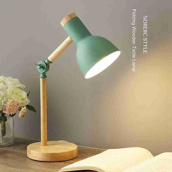 Luova pohjoismainen puinen taiderauta taittuva LED-silmäsuojapöytälamppu (vihreä)
