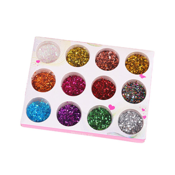 12 Färgade Nagelglitter Sekvenser Manikyr Dekal Holografisk Nagelkonst (Liten Hexagon)