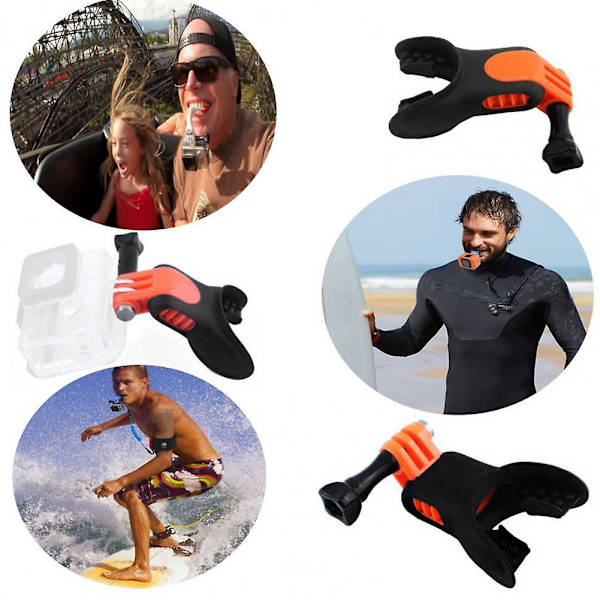 Suun kiinnike Huomattava kannettava kameran lisävarusteet Surffaus Suukappale Purenta Gopro Hero 7/6/5（Musta oranssi）