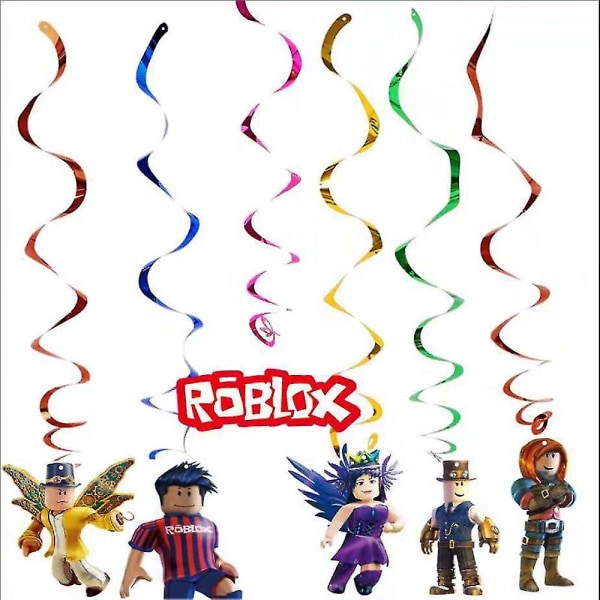 60 stk Roblox Festdekorasjonssett Bannere Ballongkake Toppers Swirls