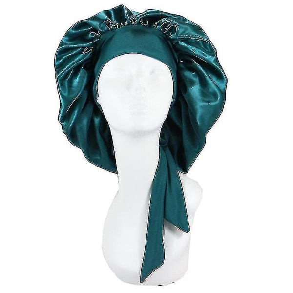 Silk Bonnet Satin Bonnet för Sovhuv med knytband Cap（Grön）