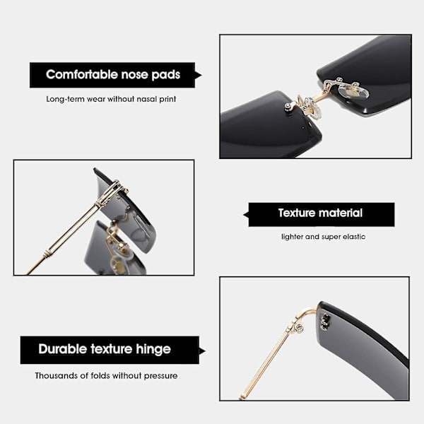 Rimless rektangulära solglasögon för kvinnor/män ultralätt metallram