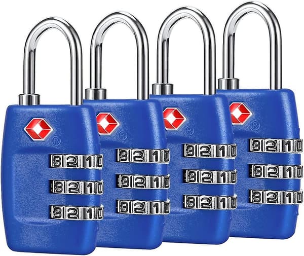 Resväskor Lås (4-pack) - 3-siffrig Kombinationslås - Godkänd Reselås för Resväskor & Bagage (mörkblå)