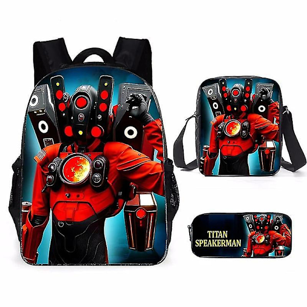 3pcs Set Skibidi Toalett Mochila Titan Högtalare Man Barn Ryggsäck Pojke Anime Resväska Förvaring Väska Bokväskor Cosplay Väska -ZHENV（1）