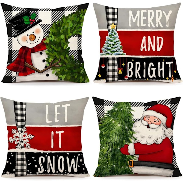 4 stk Julepynt Juleputetrekk 45*45cm Vinterferie Juledekor Hjem Sofa Pute Innendørs Dekorasjoner