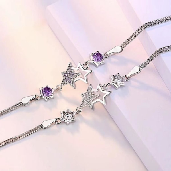 GHYT Star Linked Charm Silver Chain Armband Dam Flickor Smycken present, set med 2st