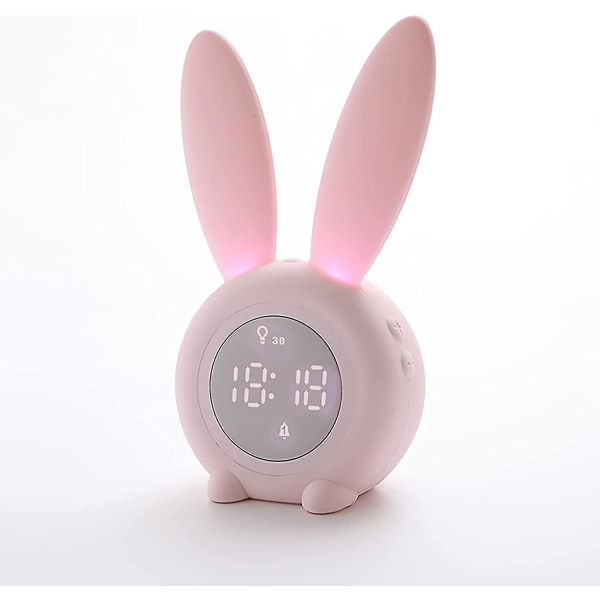 Børnekaninvækkeur til piger vækkeure med natlys 6 ringetoner, sødt vækkeur Touch Control og genopladeligt snooze ur til børn