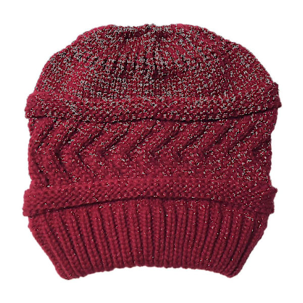 Damernas Hög Messy Bun Beanie Hatt med Hästsvanshål, Vintervarm Trendig Stickad Skidmössa