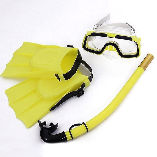 Børns dykkermaske sæt anti-tåge svømning brille masker snorkel finner kit til børn Z（Gul）