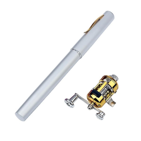 Taskukokoinen onkivapa - teleskooppinen kynä onkivapa ja kela set , kannettava matka pieni onkivapa Mini onkivapasarja (hopea)