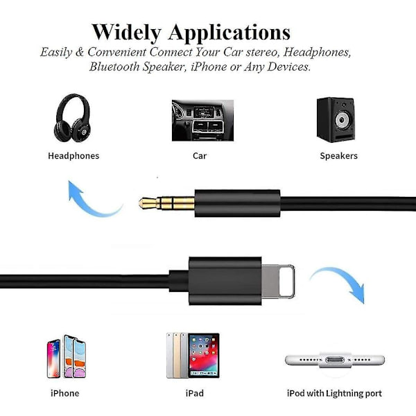Aux-kaapeli iPhonelle, Apple Mfi -sertifioitu Lightning - 3,5 mm:n aux-kaapeli autoon, yhteensopiva iPhone 13 13 Pro 12 11 Xs Xr X 8 7 6 iPad Ipod -autoon