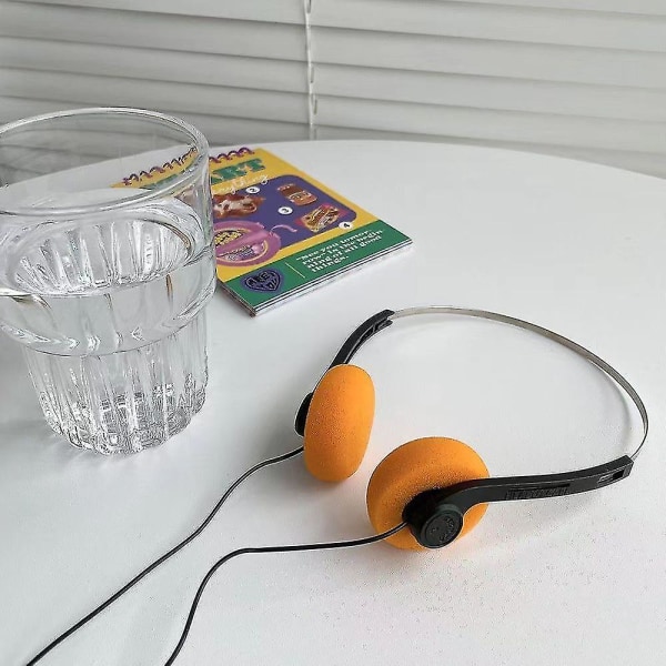 Over-ear-hodetelefoner i retrostil, Walkman-hodetelefoner Vintage Feelings bøylehodetelefoner Svart oransje ørepute hodetelefongave
