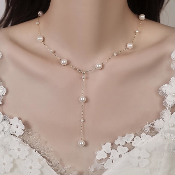 Perlehalskæde, fine halskæder Perlechokerhalskæde Perlehalskæder til kvinder Smykker til bruden Justerbar