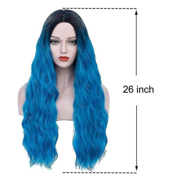 Blå peruk för kvinnor Långt blått lockigt vågigt hår Perfekt för vardagsfest Långt lockigt hår med stora vågor, vattenvågor