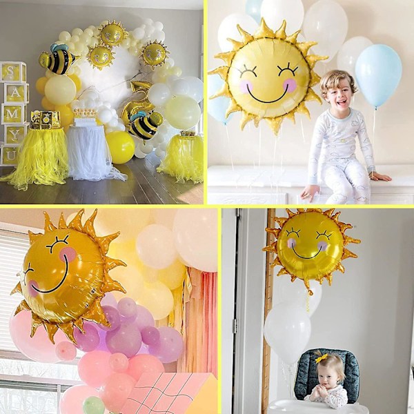 Solrosfolie Ballonger Smiley Sunshine Sol Aluminium Ballon Födelsedag Bröllop Dekoration 26 Tum, 5 St