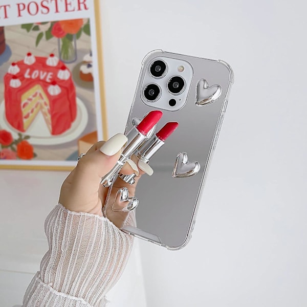 iPhone 14 Pro Spegelskal Flexibel Söt Hjärta Mjuk Silikon Transparent Smink Spegel Kvinnor Flickor Stötsäker Skyddande Skal för iPhone 11 Pro Max