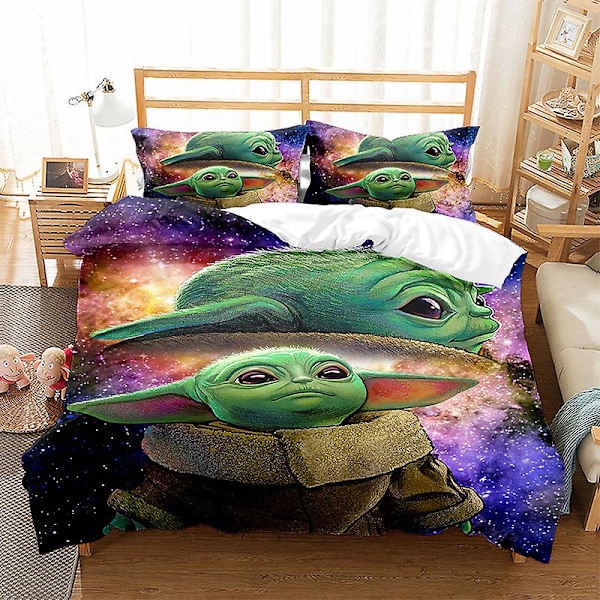 3D Digitaltryck Cartoon Master Yoda Örngott Täcke Täcke Sängkläder Tredelad Set XQD11 180*200cm -ZHENV（180*200cm）