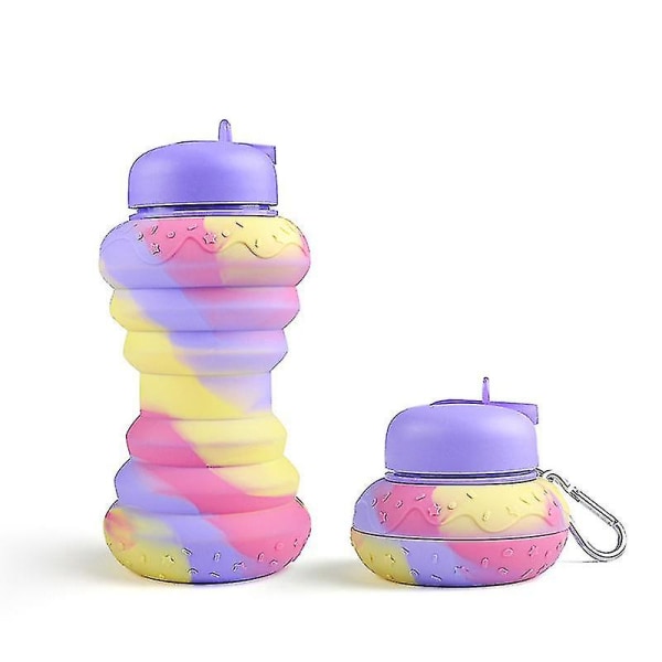 Børn vandflasker 20 oz til piger Lækagesikre silikone foldbare vandflasker Multi-farve mulighed (LILLA)