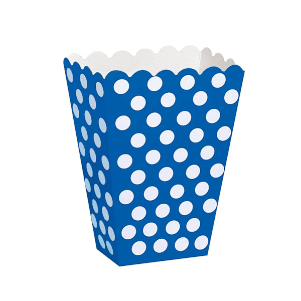 8 Blå popcornlådor med vita prickar