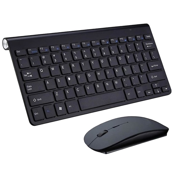 Mini trådløst tastatur og mussett Mute Key Caps Multimedia Keyboard for PC Lapto（svart）