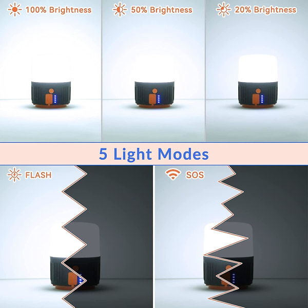 LED solcellelys, vanntett campinglanterne oppladbare lommelykter med 5 lysmoduser, 2400mAh USB-powerbank, nødlys for strømbrudd hjemme