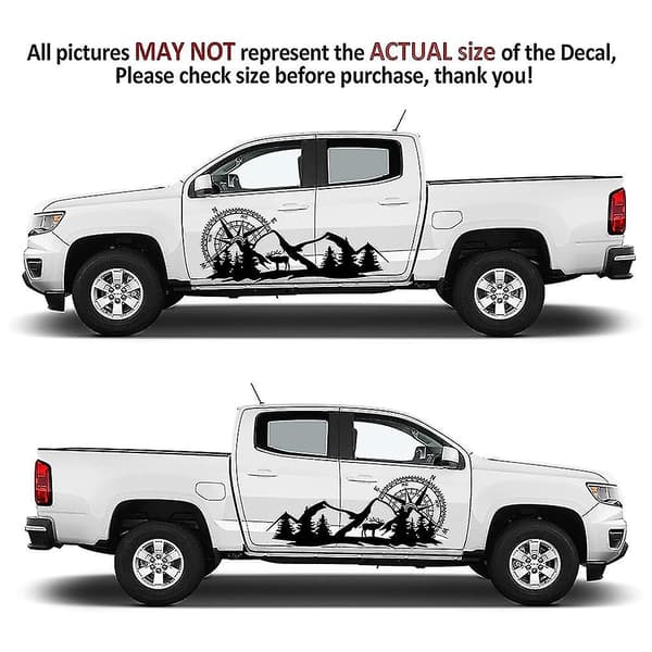 2X Body Sticker Decal Large Compass Navigation with Mountain Deer for Van Black