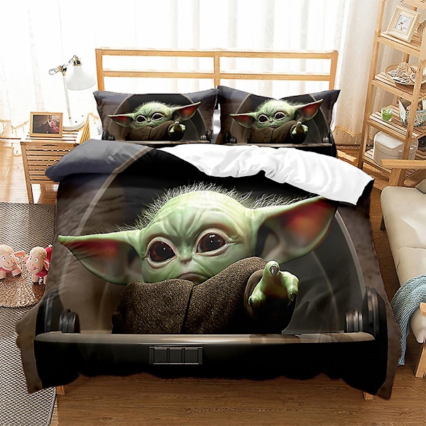 3D Digitaltryck Cartoon Master Yoda Örngott Täcke Täcke Sängkläder Tredelad Set XQD1 180*200cm -ZHENV（180*200cm）