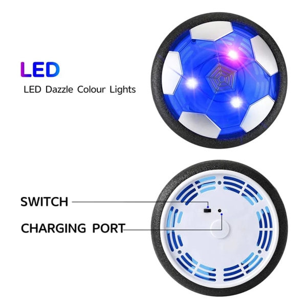 Air Power Fotboll Barnleksak, Uppladdningsbar Hover Fotboll Boll Fotboll Boll med LED Ljus Skum Stötfångare Presenter för Pojkar Flickor Spel Sport Inomhus Utomhus