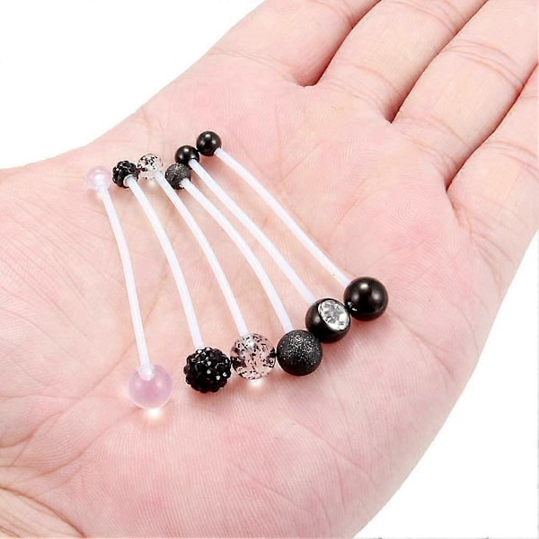 6 st Mixade Stilar Graviditetssport Mamma Flexibla Bioplast Navelknapp Ringhållare 14G 1 1/2 tum (38 mm)