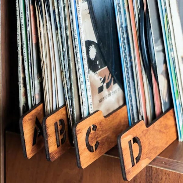 Vinylplade-skillevægge 26 stk. LP alfabetiske A-Z skillevægge i træ