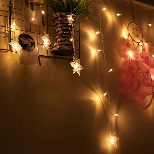 Fairy Lights, Curtain Lights, 4m Christmas Snowflake Lights 8 ljuslägen, fönsterdekoration, jul, bröllop, födelsedag, hem, uteplats, varm vit