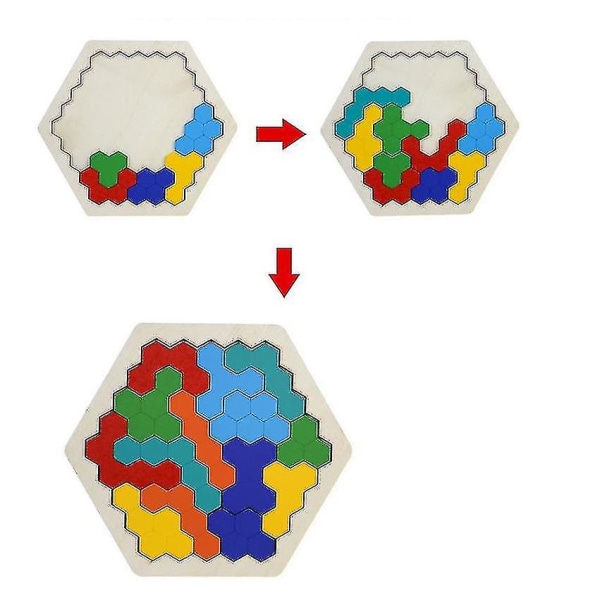 Kuusikulmainen geometrinen palapeli lapsille puinen tangrami palapeli lelu Brain tetris pelin palapelilohkot