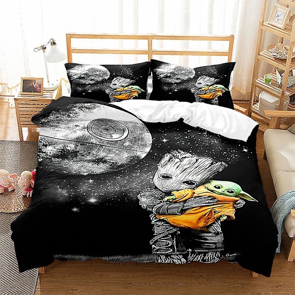 3D Digitaltryck Cartoon Master Yoda Örngott Täcke Överdrag Sängkläder Tredelad Set XQD5 180*200cm -ZHENV（180*200cm）