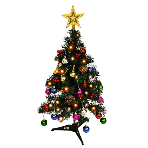 Juletræ med ornamenter og lys Home Decor Mini Skab Amily Medlemmer Gave Stærk PVC Desktop Lights-30cm（M，Hvid）