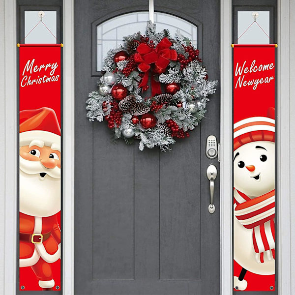 Julbanner Snögubbe Välkommen Julskylt Dörrskylt Julbanner Röd Julbanner Utomhus Hängande Banner