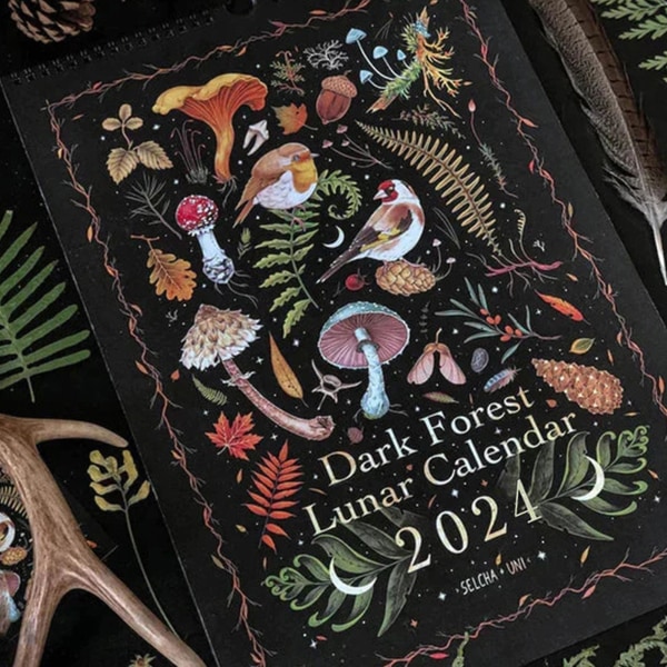 2024 Dark Forest Lunar Calendar Dark Forest Lunar Animal Calendar Art House A4 Ei koukkua