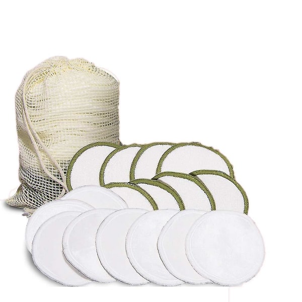 Gjenbrukbare sminkefjernerputer 16 bambusfjerningsputer 2 lags vaskepose Vaskbar miljøvennlig naturlig bambus bomullsrunder som er kompatible med all hud