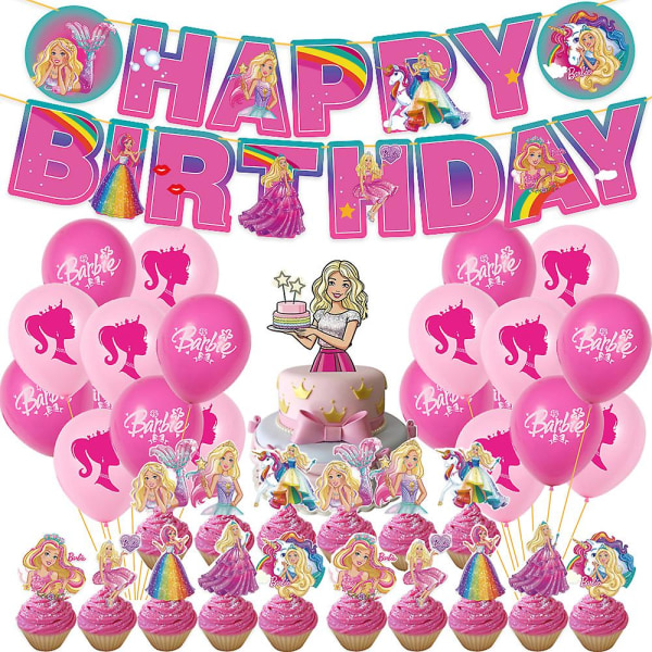 Barbie-teemainen prinsessan syntymäpäiväjuhlien sisustus Ilmapallokakkupäälliset Bannerisetit Lahja (20 ilmapalloa), set A)
