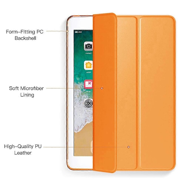Smalt, lätt smart fodral med stativ och genomskinligt frostat bakskydd med automatisk väckning/sömn - orange
