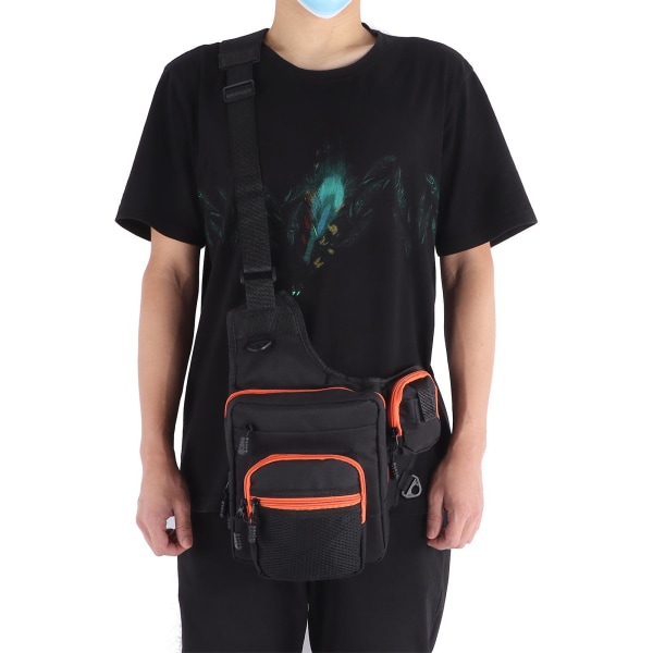 2024 Polyester Multifunksjonell Fiskeutstyr Skulderpose med Justerbare Skulderstropper (Svart)