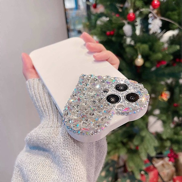 Söt iPhone 14-fodral 3D Glitter Sparkle Bling-fodral för kvinnor och flickor, vackert strassdiamant söt estetisk hjärta pärlor mjuk TPU stötfångare