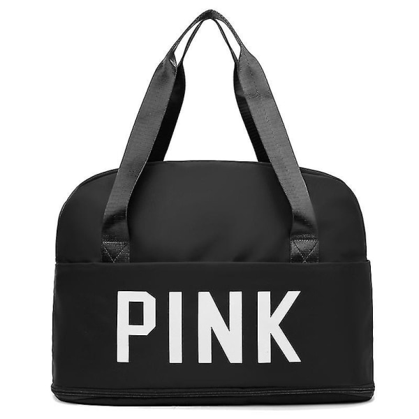 Strækbar rejsetaske med stor kapacitet Tør/våd adskillelse Fitnesstaske Oxford Cloth Vandtæt bagagetaske Pink（sort）