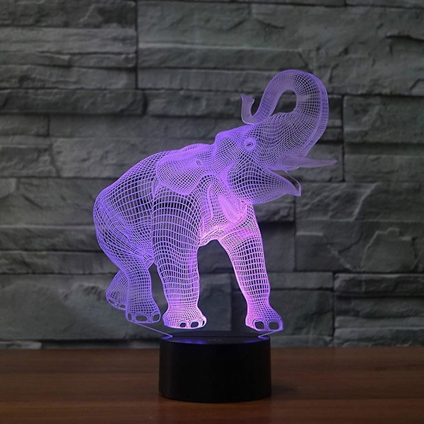 3D Elefant LED-lampa Art Deco 3D LED-lampa Fjärrkontroll 7/16 Färgförändring Nattlampa USB-driven Barnpresent Födelsedag Julgåva