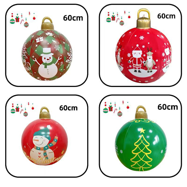 60cm Stor Julerkule Oppblåsbar Utendørs Dekorasjon PVC Oppblåsbare Julepynt God Jul Store Ferie Dekorative Kuler (E)