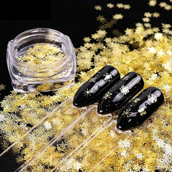 3 Ask 250 st julnagelkonstglitter Snöflingor Guld Metall Nagelsekvenser 3D Nagelförbättringar Julglitter Nagelförbättring Dekoration Manikyrspetsar Gel