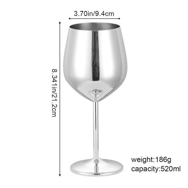 Champagneglas med stor kapacitet til hjemmekøkken spisestuebar 500 ml flerfarvede glas i rustfrit stål（sølv）
